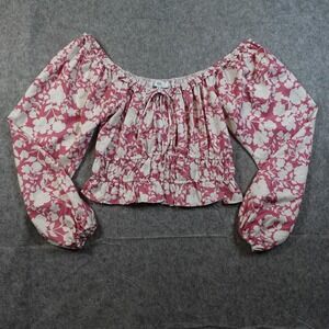 NSR Top Womens Medium Peasant Floral Balloon Sleeve Cropped Coquette Cottagecore